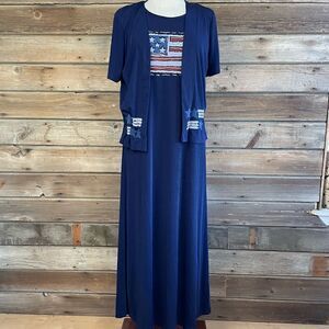 Vintage Copa Cabana Two Piece Matching Patriotic Top and Maxi Dress Size M EUC